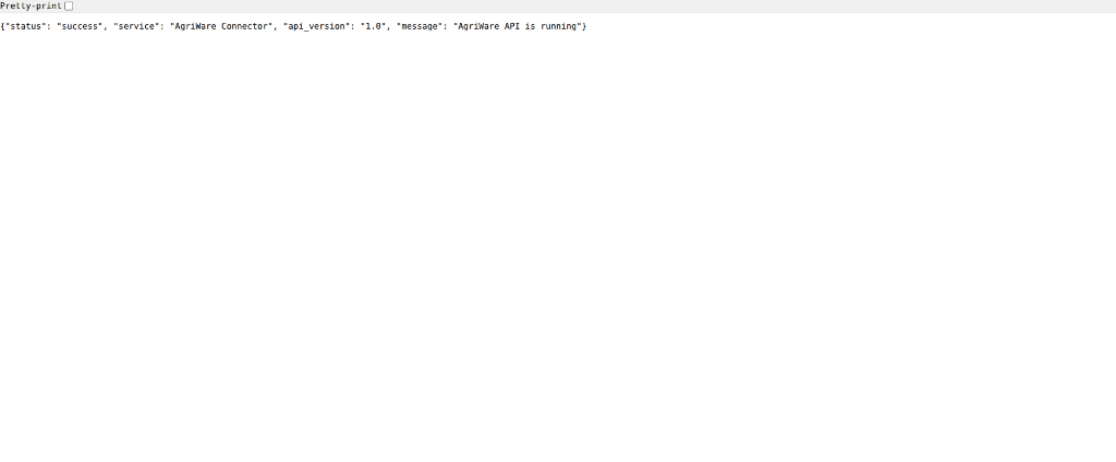 Réponse du contrôle de santé de l'API REST d'AgriWare Connector